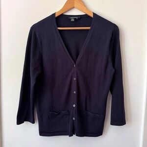 Lauren Ralph Lauren‎ Navy Cardigan L Silk Y2K Preppy Luxury Clean Girl Academia